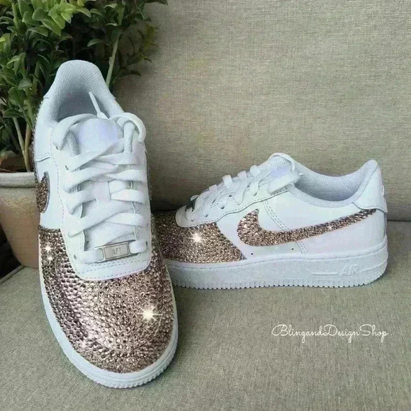 Custom bling Nike Air Force 1 with pink rhinestone crystals Women's Shoes - Picture 3 of 13